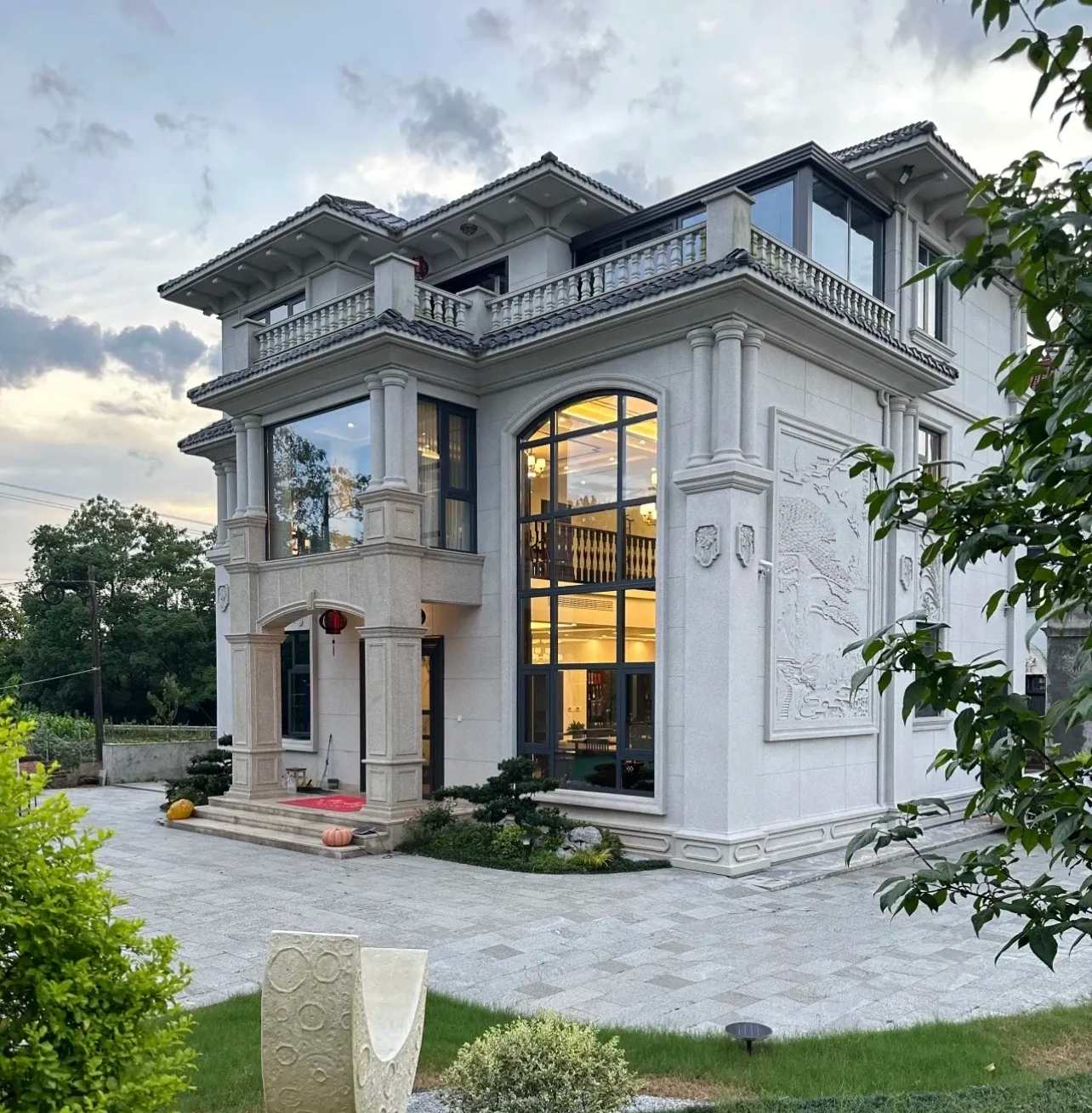 滁州 白麻花岗岩私人别墅干挂石材豪华定制