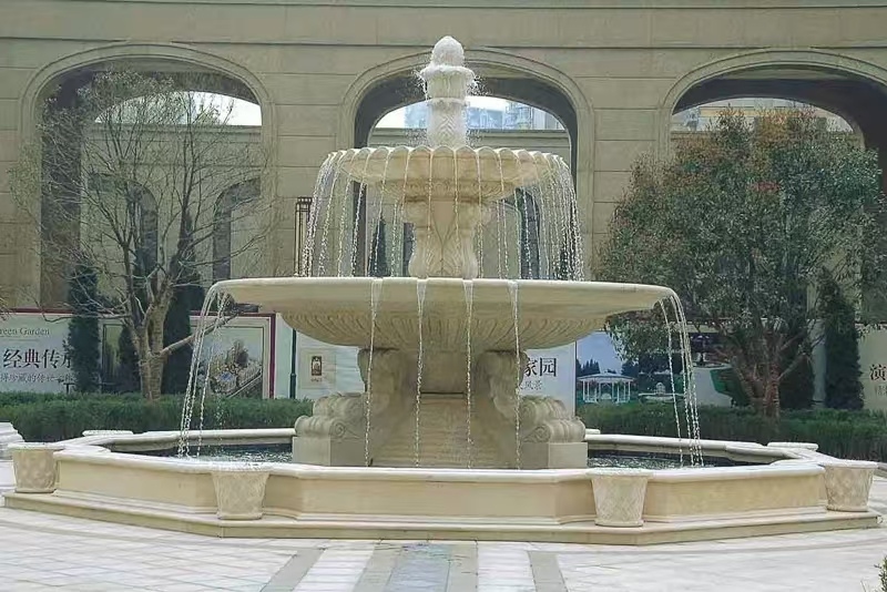 滁州 黄金麻花岗岩异型加工——户外庭院石雕流水喷泉